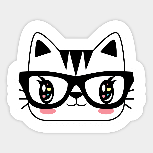 Nerdy Kitten Sticker by r0sedesigns